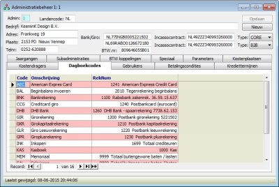 AdministratieBeheer - Dagboekcodes
