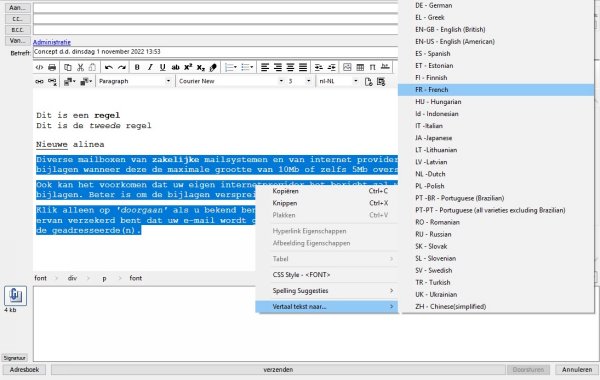 select alineas - popup translate